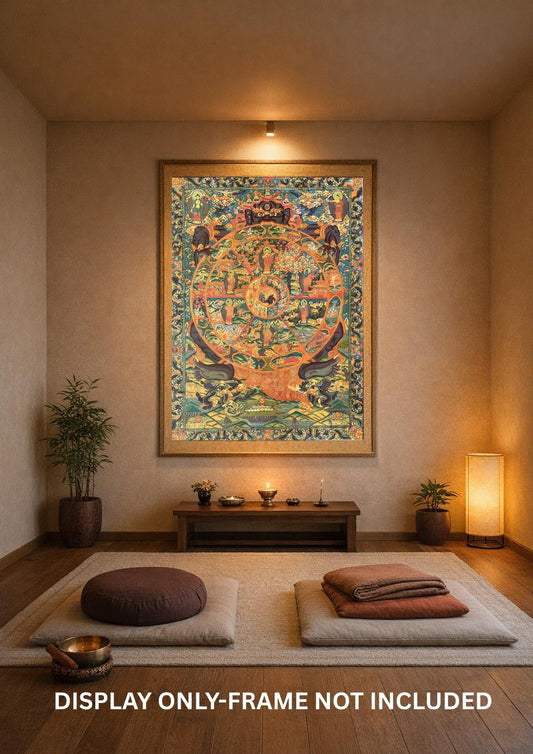 Hand-Painted Wheel of Life Mandala Tibetan Thangka | Buddhist Samsara Art