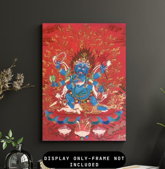Six Armed Mahakala Tibetan Thangka Painting – Hand-Painted Buddhist Art – Protector Deity Large Masterpiece
