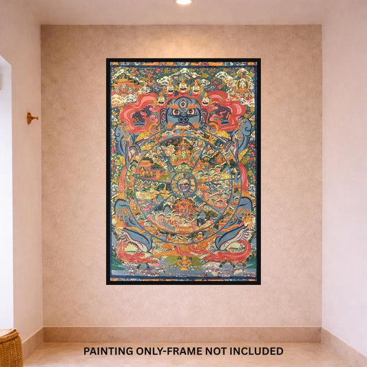 Wheel of Life Bhavachakra Tibetan Thangka Painting | Hand Painted Samasara Buddhist Teaching Art