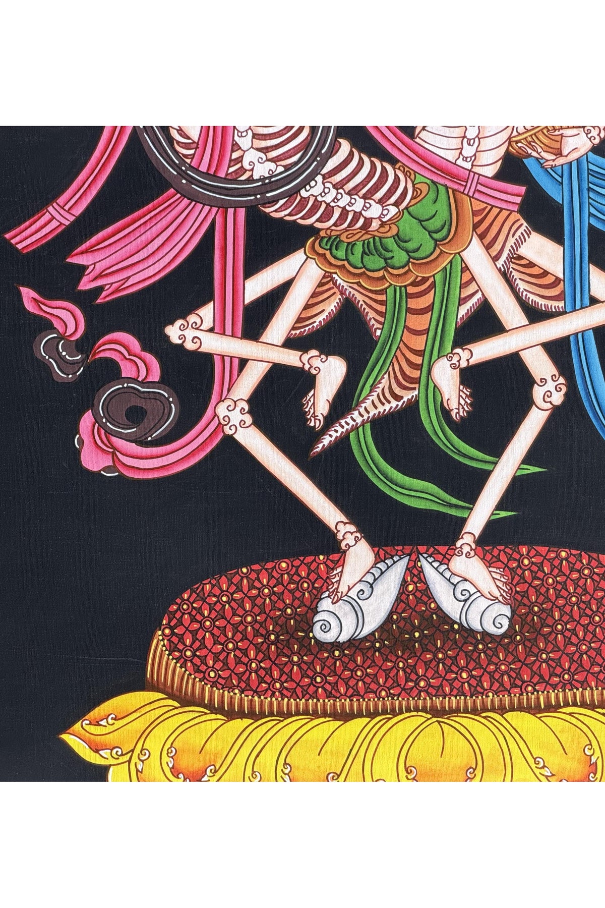 Citipati Dancing Skeletons Thangka | Hand-Painted Tibetan Buddhist Art | Silk Brocade Dharma Protector Wall Hanging