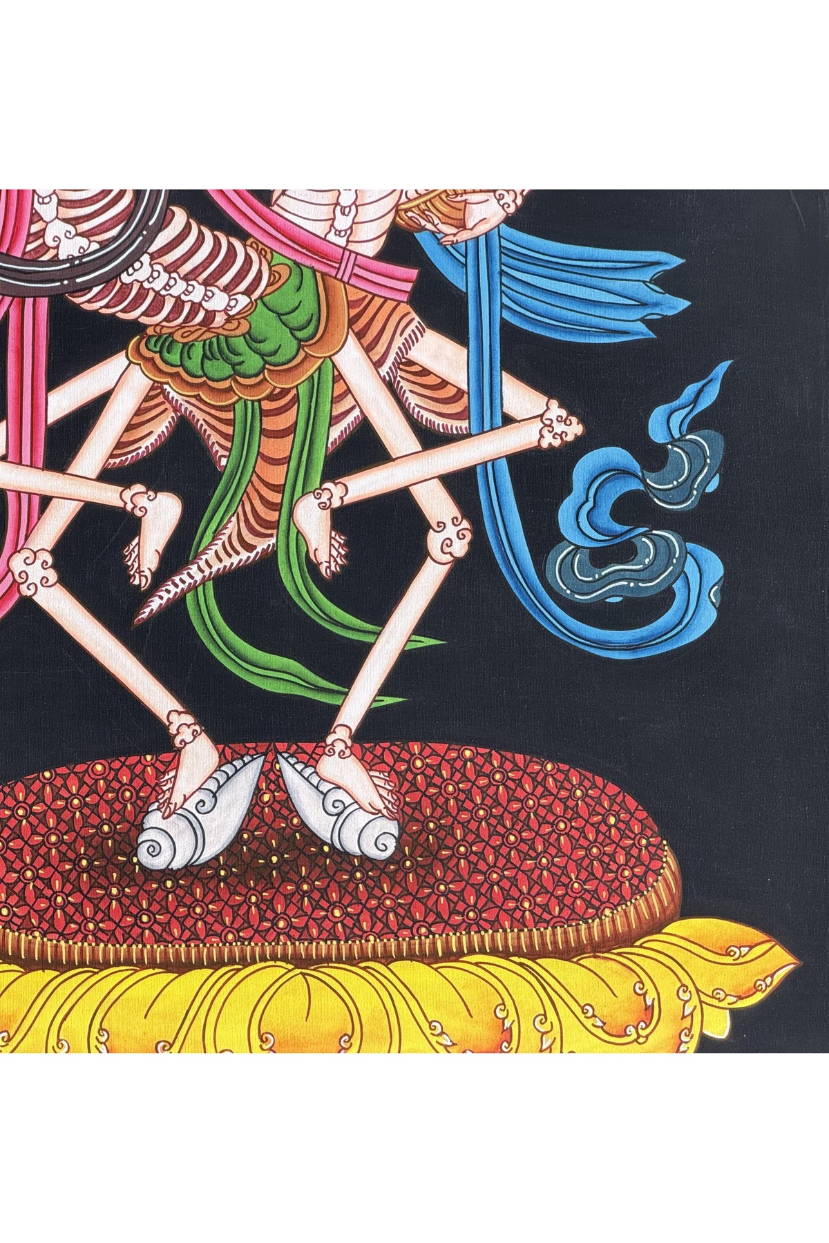 Citipati Dancing Skeletons Thangka | Hand-Painted Tibetan Buddhist Art | Silk Brocade Dharma Protector Wall Hanging