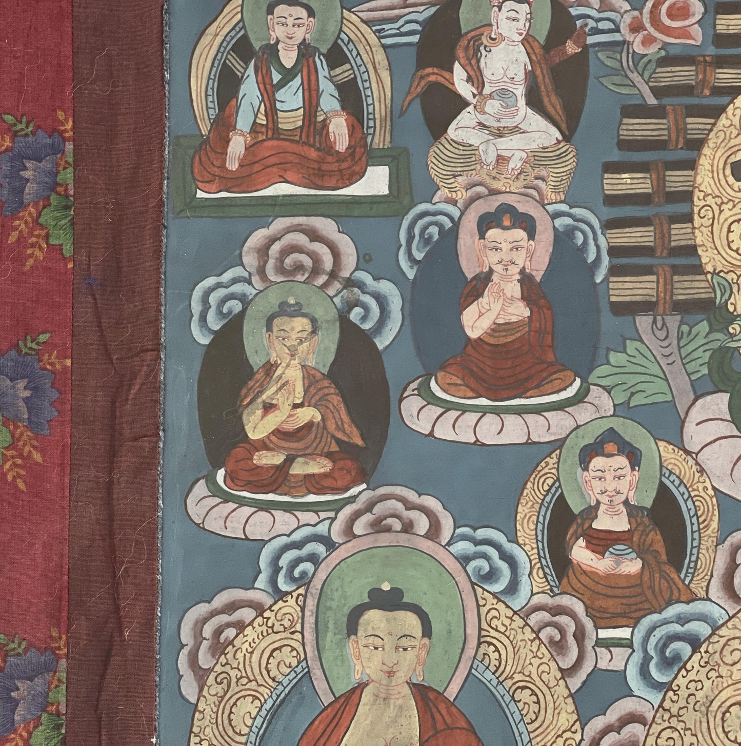 Buddha Vajradhara Kagyu Choksing Thangka | Large Vintage Tibetan Painting with Cotton Brocade