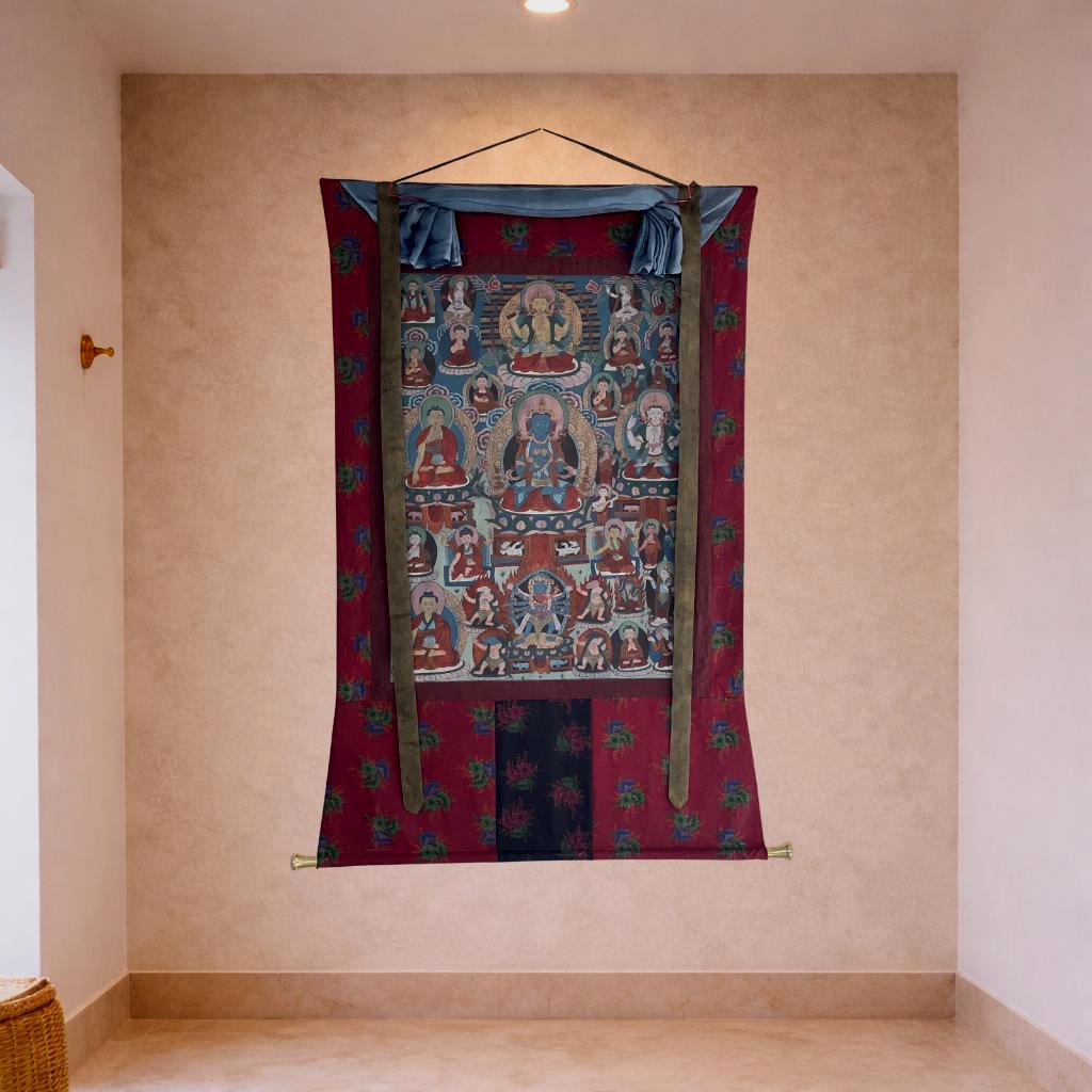 Buddha Vajradhara Kagyu Choksing Thangka | Large Vintage Tibetan Painting with Cotton Brocade