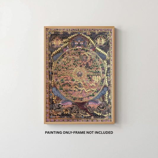 Wheel of Life Large Thangka Painting | Oil Varnished Bhavacakra Mandala