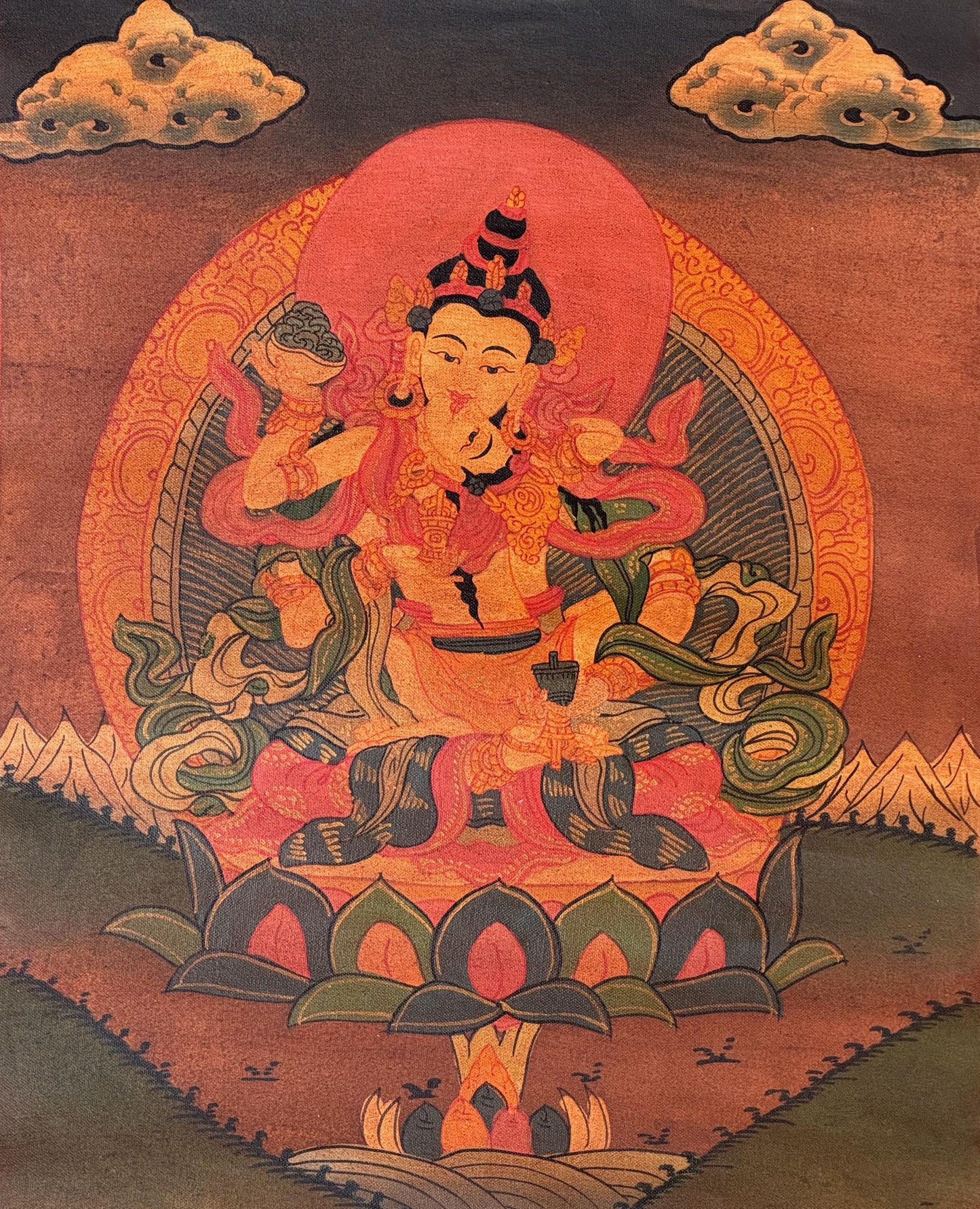 Hand-Painted Vajrasattva Shakti Thangka | Yab-Yum Tantric Tibetan Art | Buddhist Painting with Silk Brocade