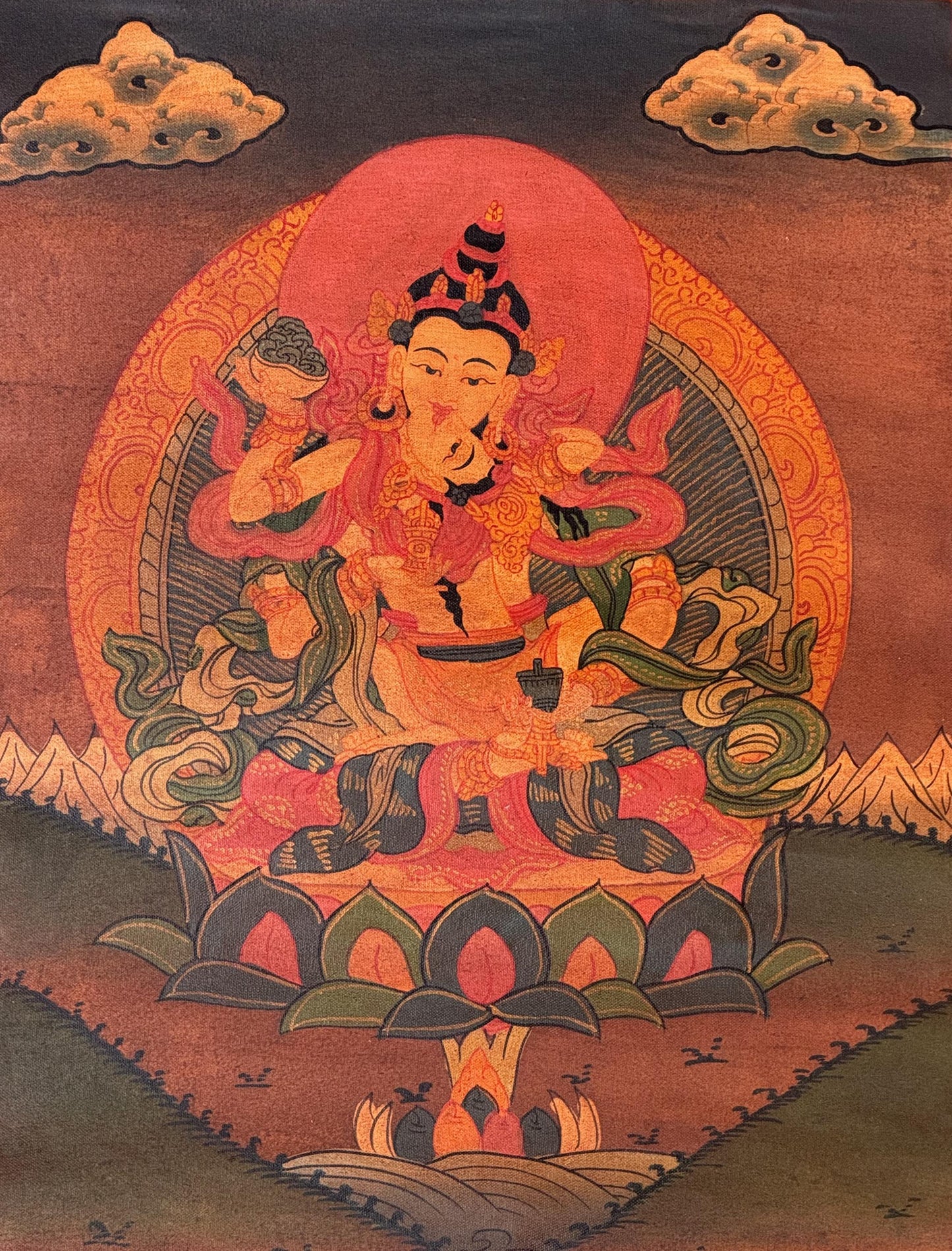 Hand-Painted Vajrasattva Shakti Thangka | Yab-Yum Tantric Tibetan Art | Buddhist Painting with Silk Brocade