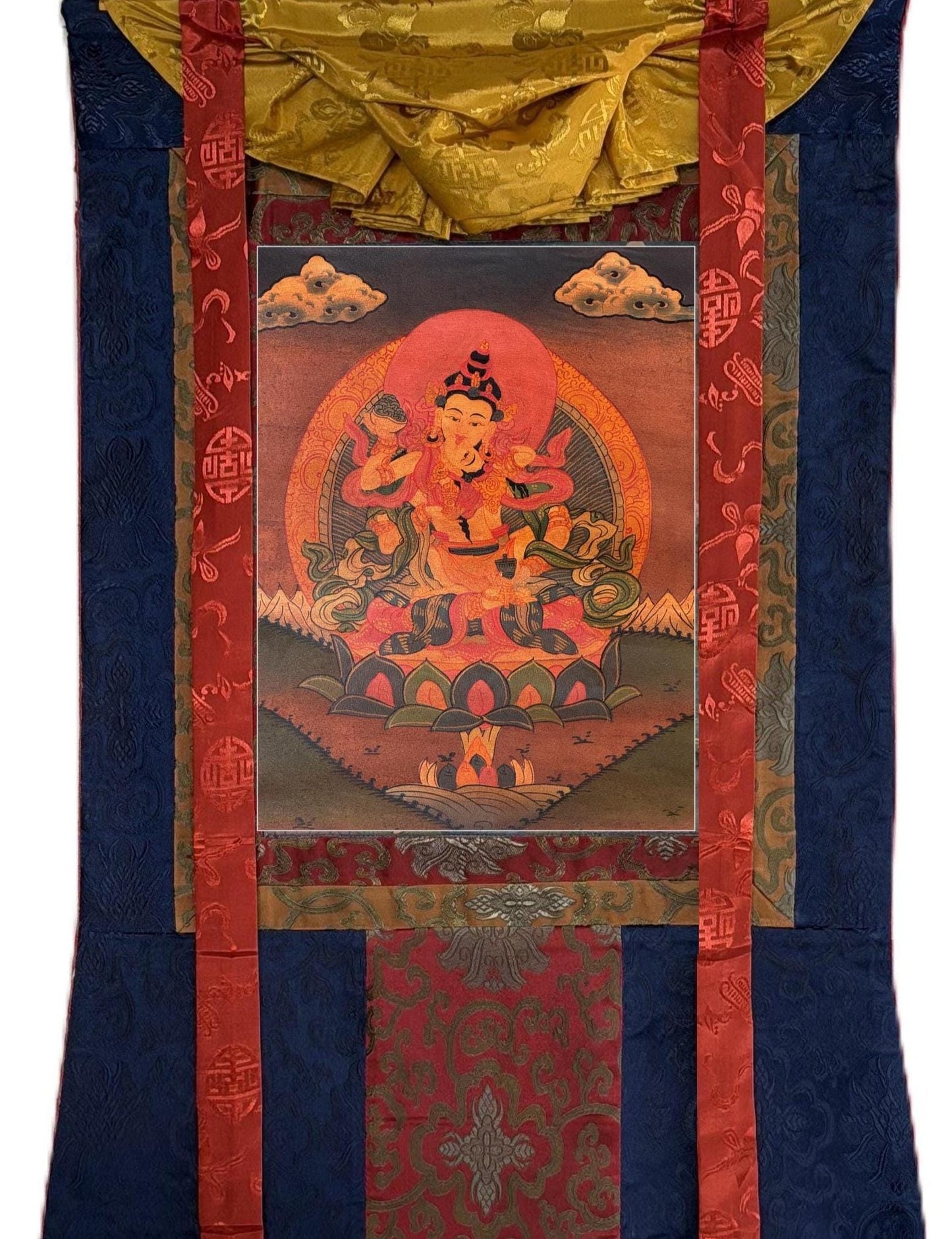 Hand-Painted Vajrasattva Shakti Thangka | Yab-Yum Tantric Tibetan Art | Buddhist Painting with Silk Brocade
