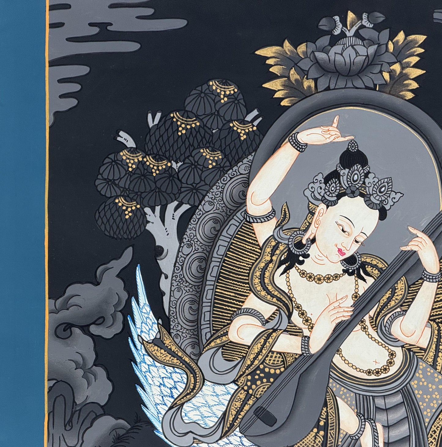 Hand-Painted Saraswati Newari Thangka Painting | Hindu Goddess of Wisdom Art
