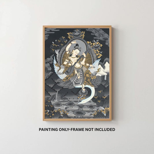 Hand-Painted Saraswati Newari Thangka Painting | Hindu Goddess of Wisdom Art