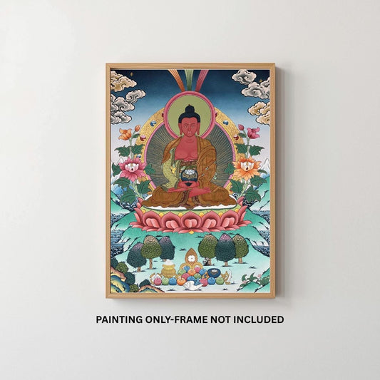 Hand-Painted Amitabha Buddha Thangka  | Tibetan Pure Land Art | Silk Brocade Masterpiece