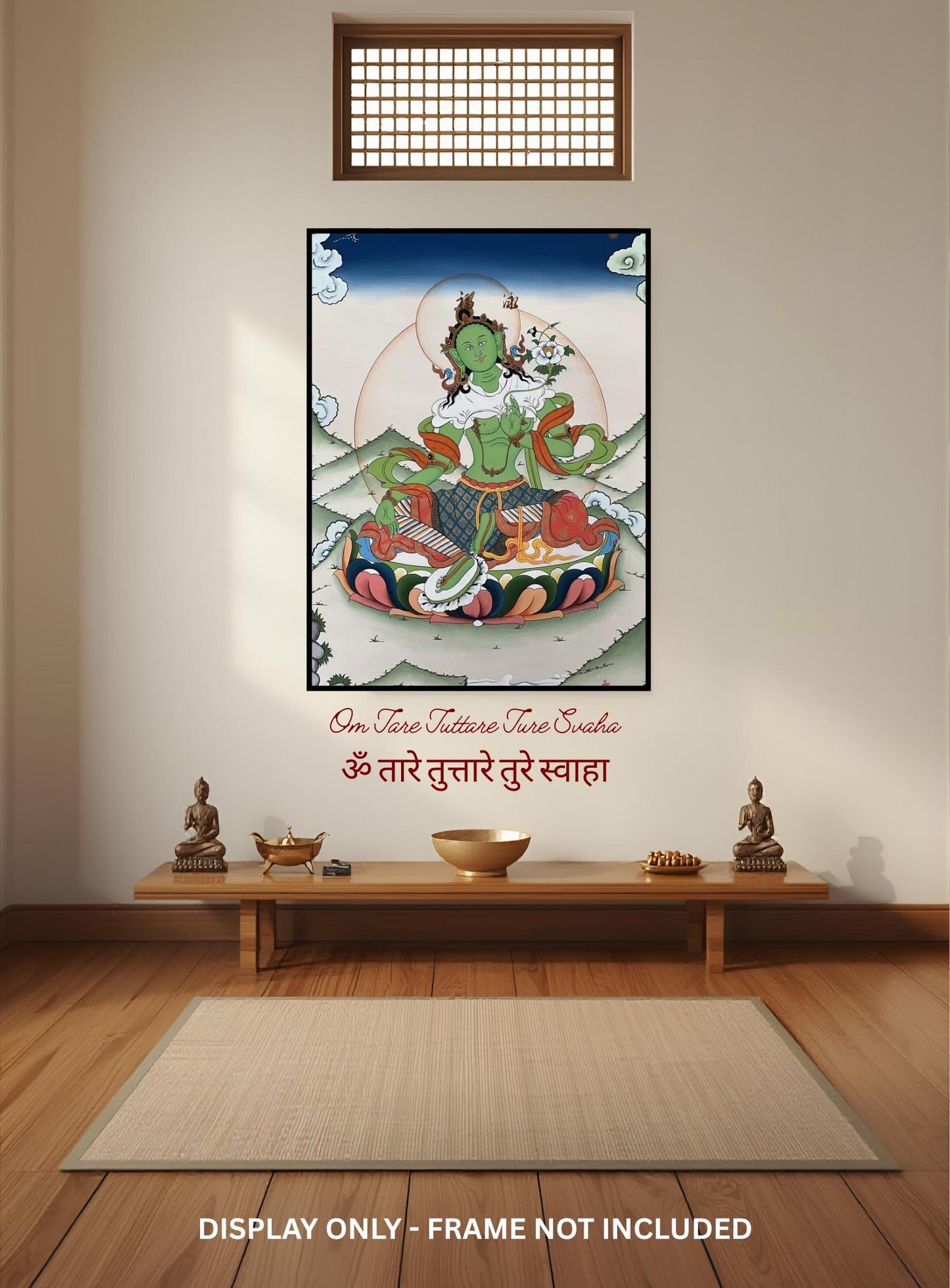 24k Gold Green Tara Tibetan Thangka Painting, Compassion Art
