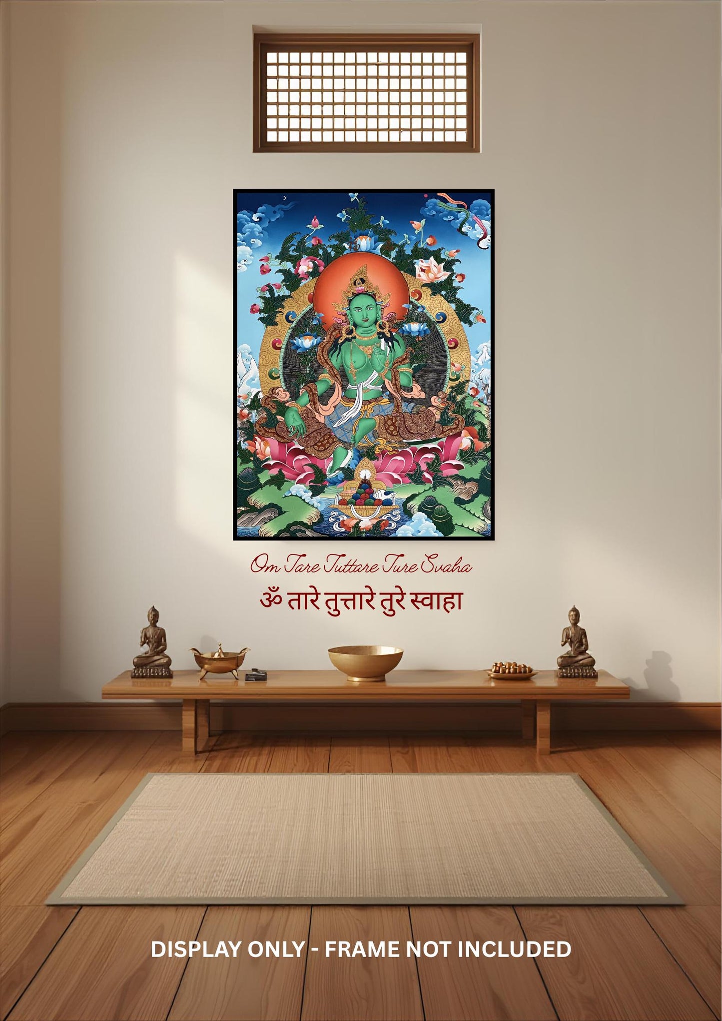 Green Tara Tibetan Thangka Painting: 24k Gold Buddhist Art