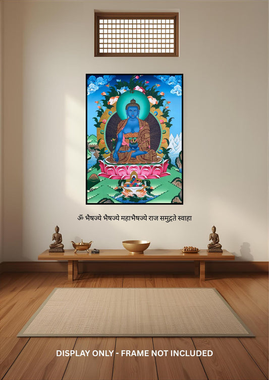 Hand-Painted Medicine Buddha Thangka, 24K Gold Tibetan Healing Art