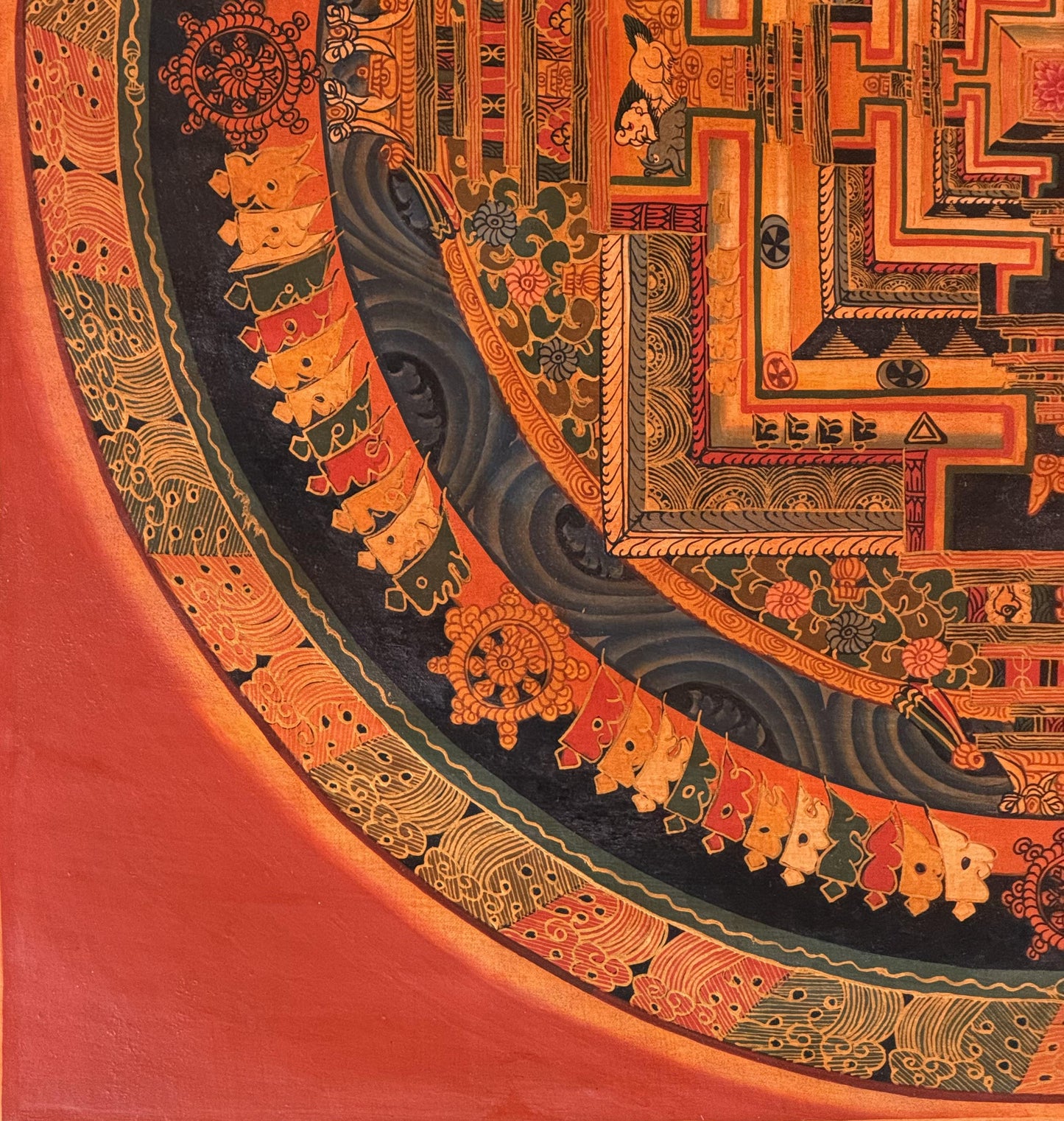 Hand-Painted Kalachakra Mandala Thangka – Wheel of Time, Oil Varnished Tibetan Art