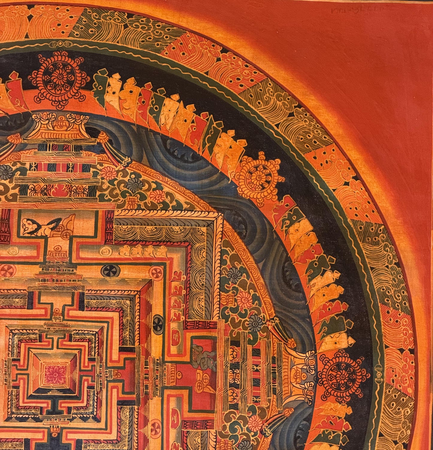Hand-Painted Kalachakra Mandala Thangka – Wheel of Time, Oil Varnished Tibetan Art