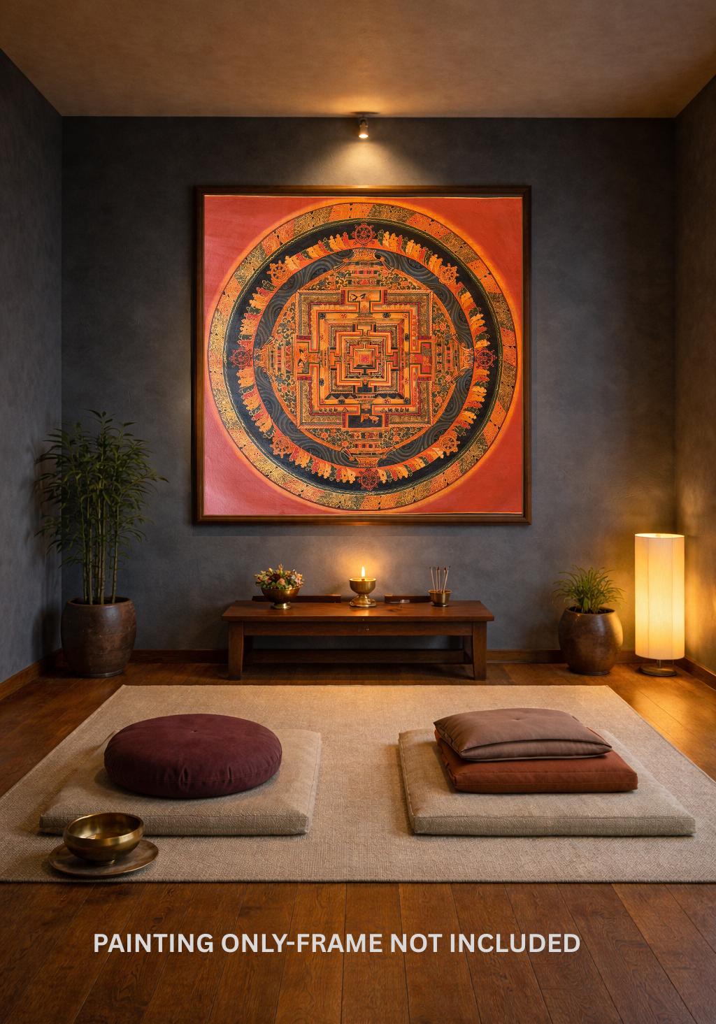Hand-Painted Kalachakra Mandala Thangka – Wheel of Time, Oil Varnished Tibetan Art