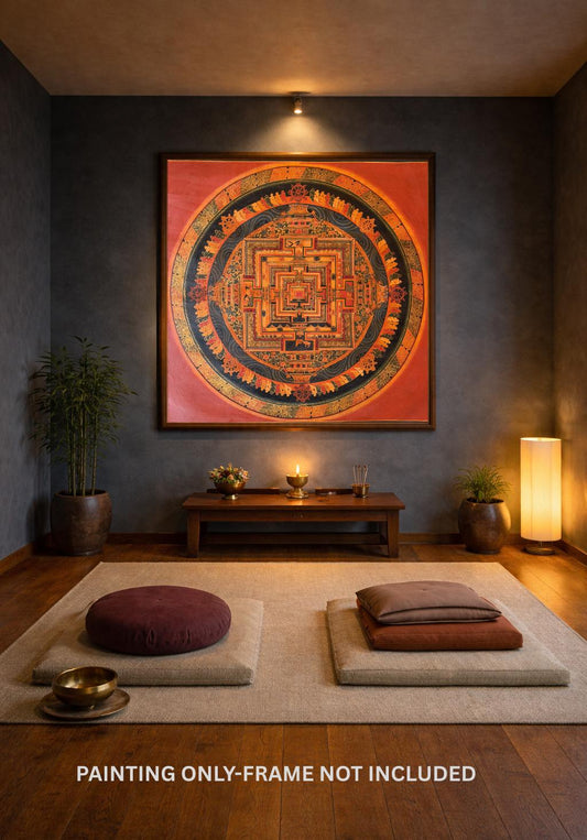 Hand-Painted Kalachakra Mandala Thangka – Wheel of Time, Oil Varnished Tibetan Art