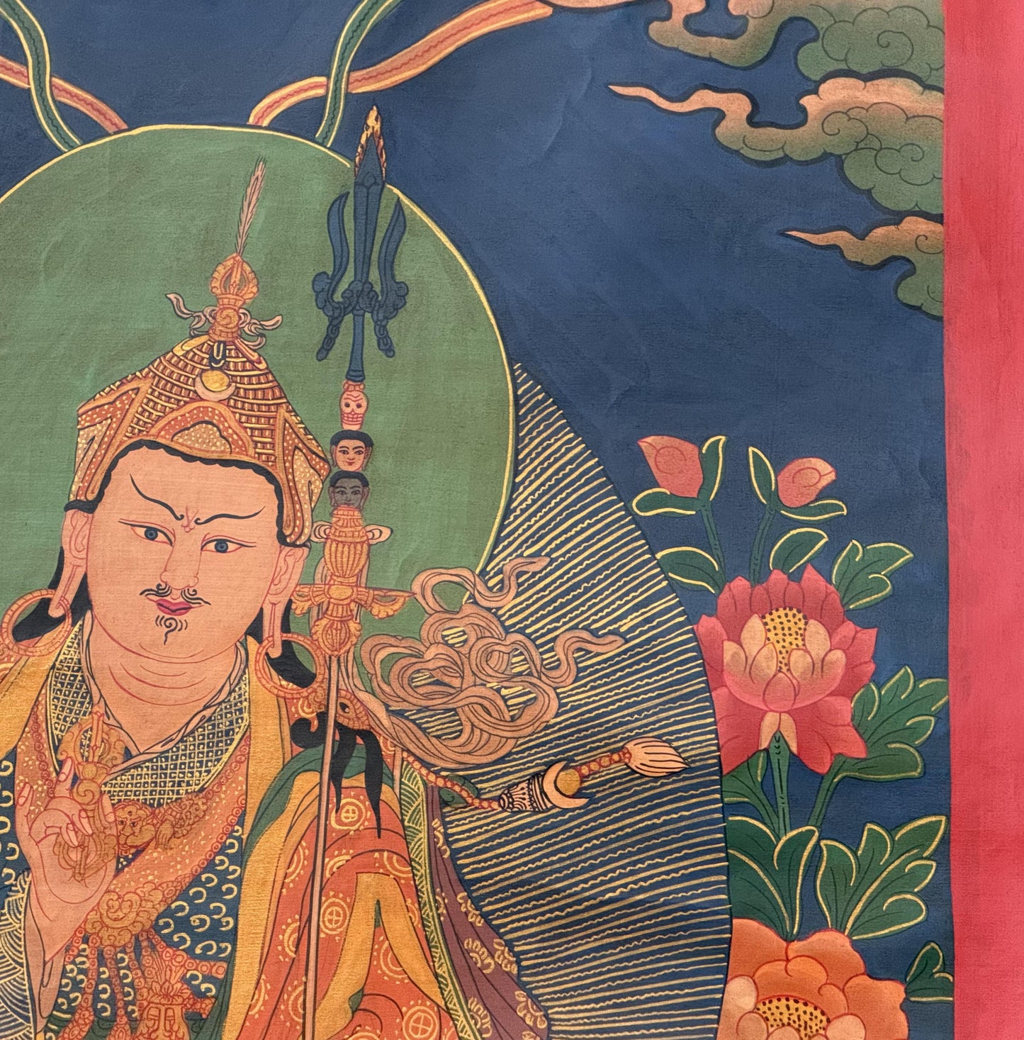 Guru Rinpoche (Padmasambhava) Tibetan Thangka – Semi Old, Oil Varnished Painting
