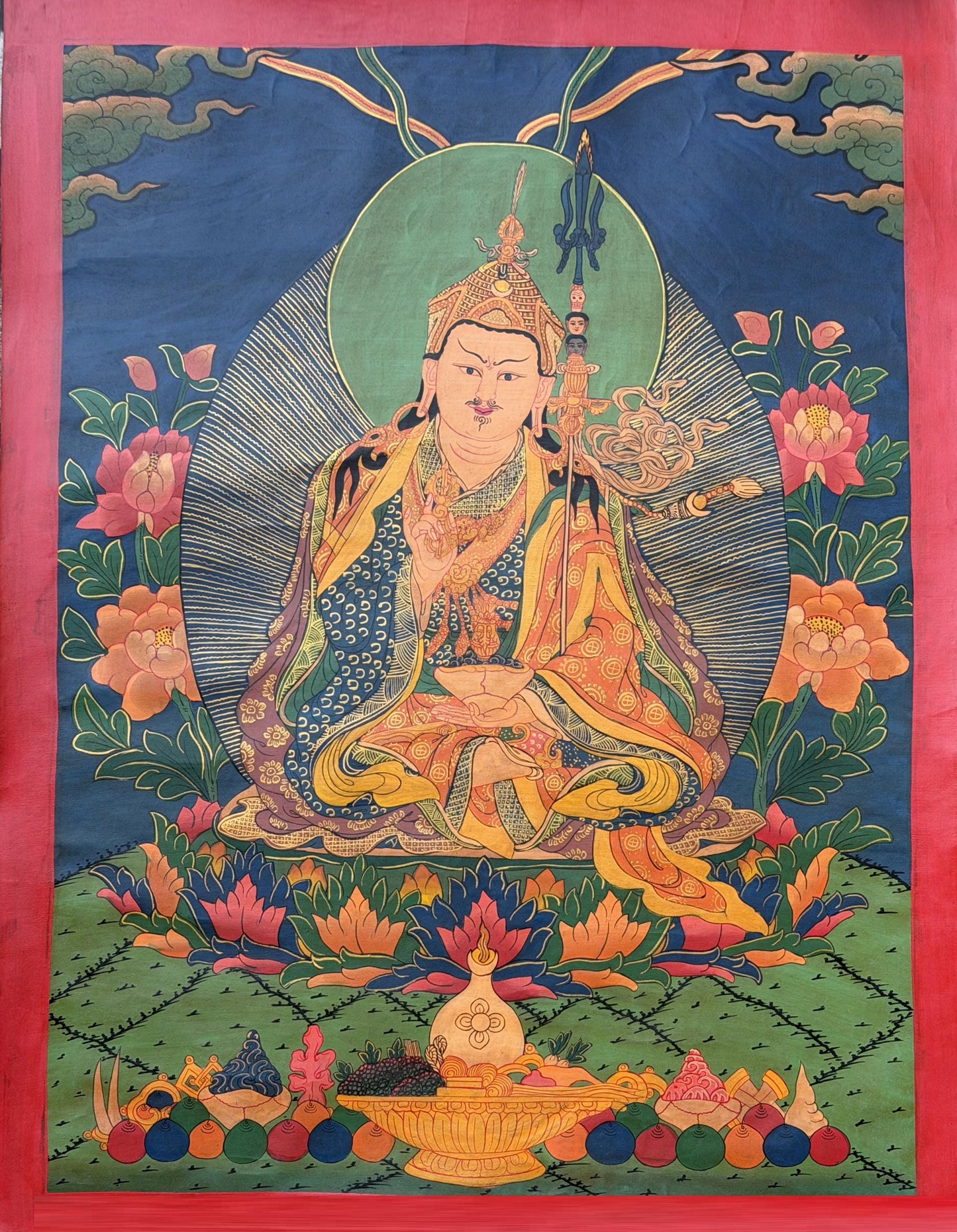 Guru Rinpoche (Padmasambhava) Tibetan Thangka – Semi Old, Oil Varnished Painting
