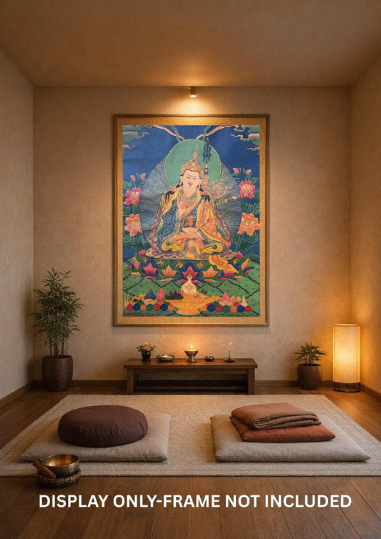 Guru Rinpoche (Padmasambhava) Tibetan Thangka – Semi Old, Oil Varnished Painting