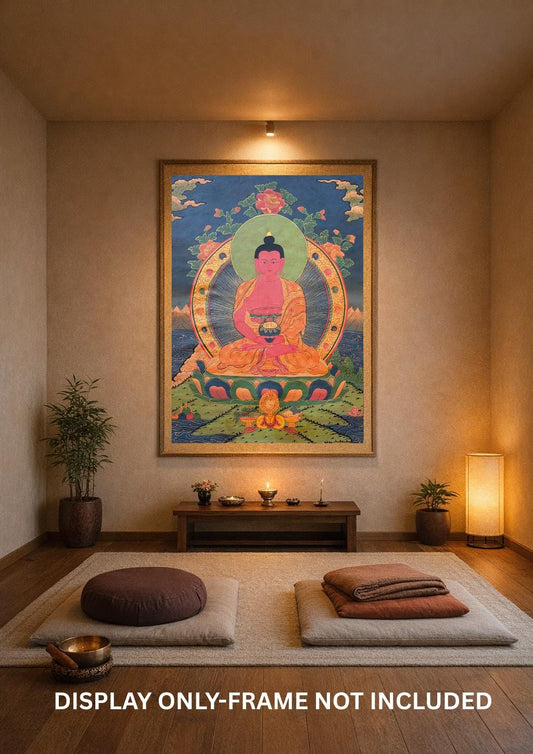 Amitabha Buddha Oil Varnished Thangka Painting, Hand-Painted Tibetan Art