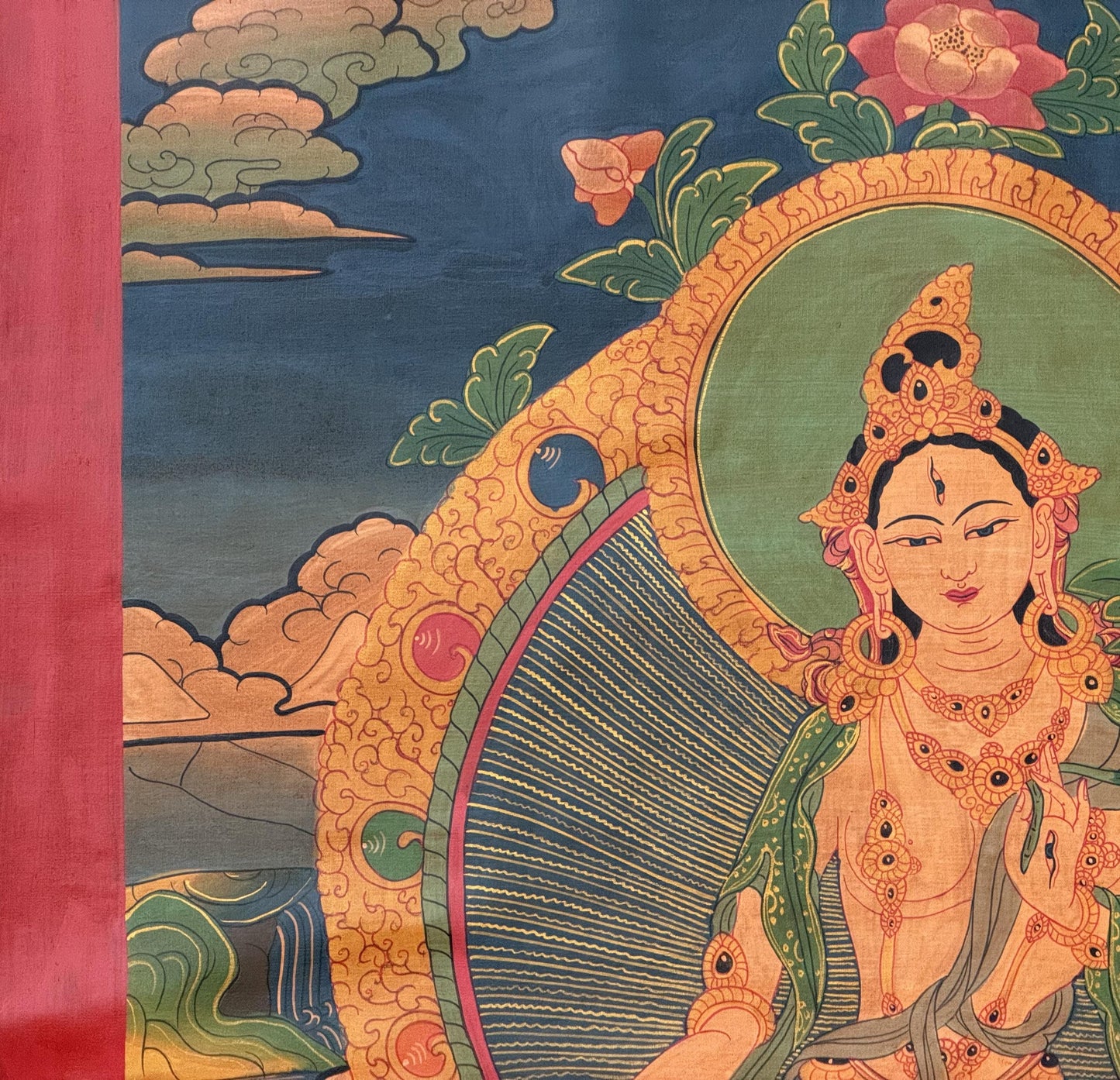 Original Hand-Painted White Tara Thangka | Old Oil-Varnished Tibetan Art from Nepal