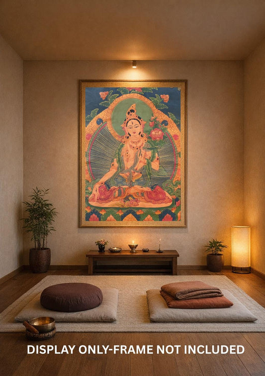 Original Hand-Painted White Tara Thangka | Old Oil-Varnished Tibetan Art from Nepal