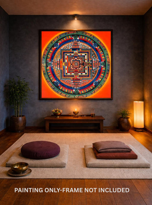 Hand-Painted Kalachakra Mandala Thangka | Tibetan Wheel of Time Art | Meditative Wall Art