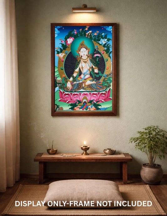 Hand-Painted White Tara Thangka Painting, 24K Gold Tibetan Art
