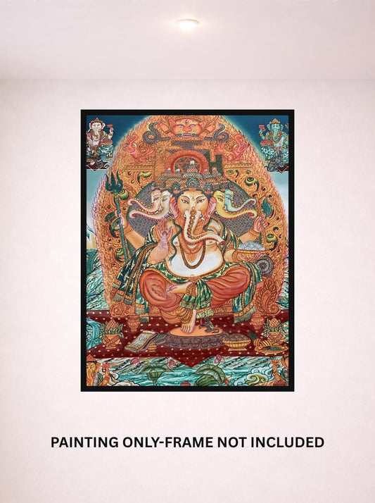 Large Panchamukhi Ganesha Newari Paubha Thangka – Rare Five-Faced Ganesha Sacred Painting