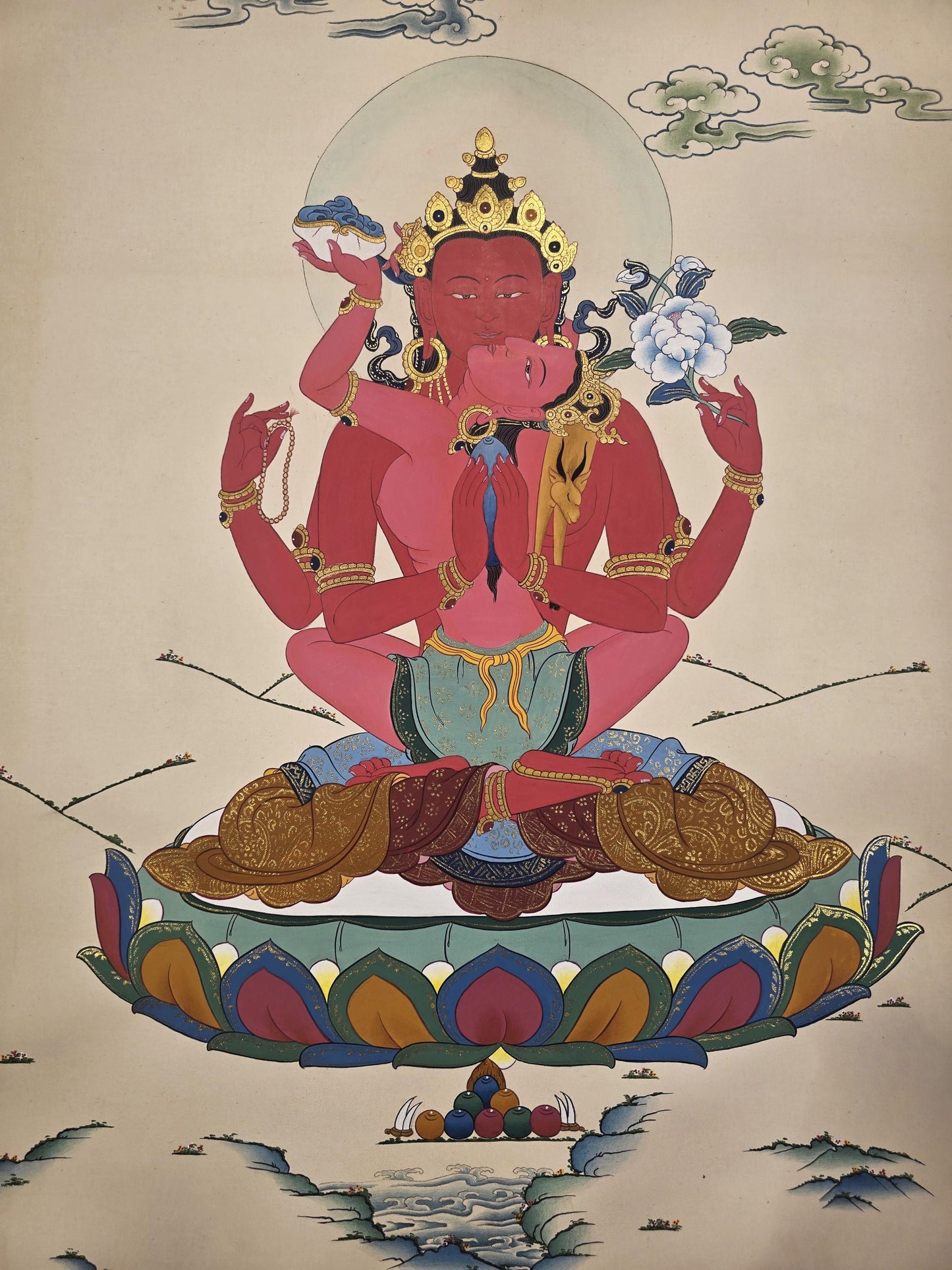 Chenrezig Shakti Thangka, Karma Gadri Tibetan Art, Yab-Yum Compassion Deity, Hand-Painted