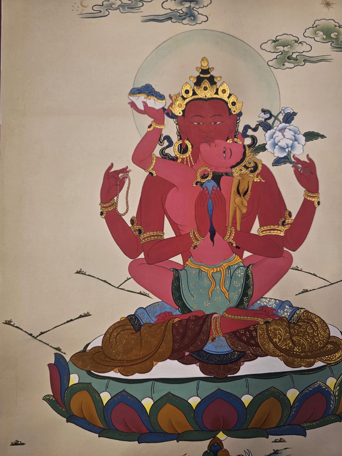 Chenrezig Shakti Thangka, Karma Gadri Tibetan Art, Yab-Yum Compassion Deity, Hand-Painted