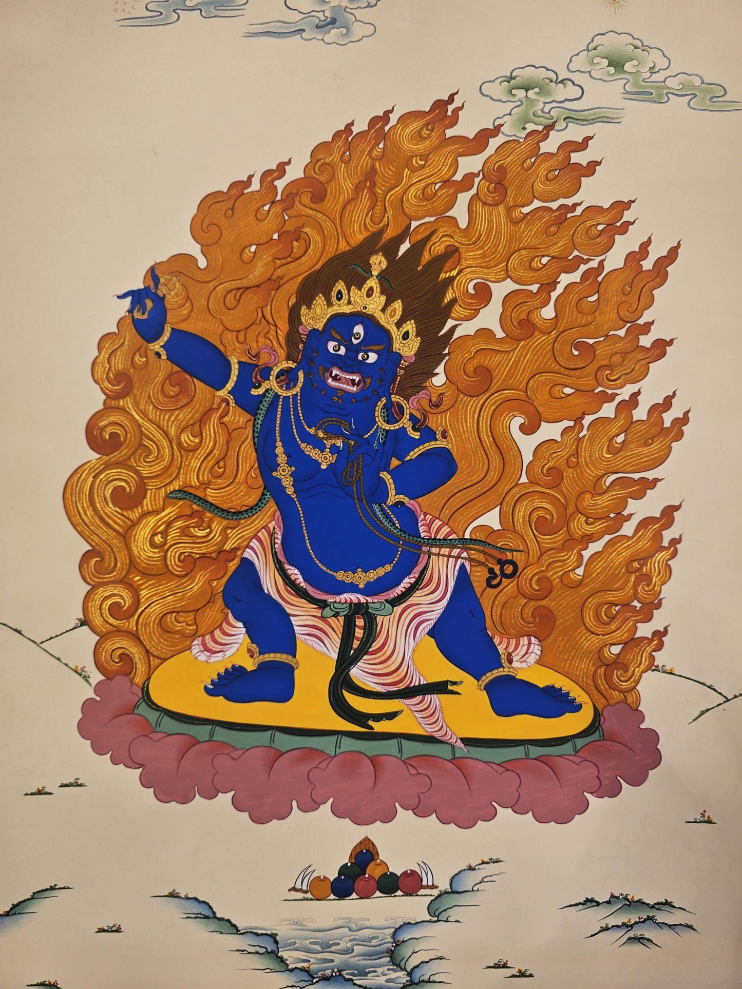 Vajrapani Dharmapala Thangka – Karma Gadri Style | Hand-Painted Tibetan Buddhist Art