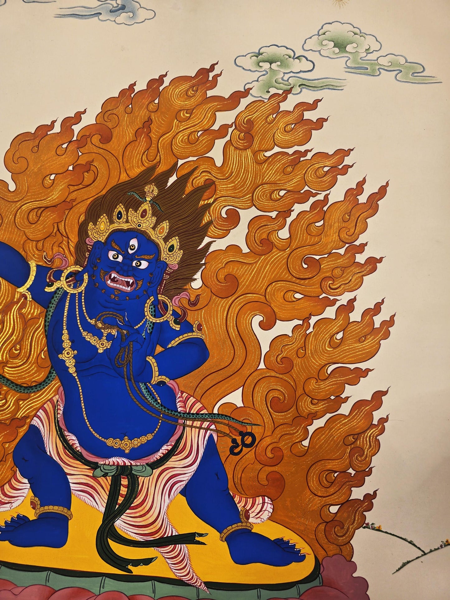 Vajrapani Dharmapala Thangka – Karma Gadri Style | Hand-Painted Tibetan Buddhist Art