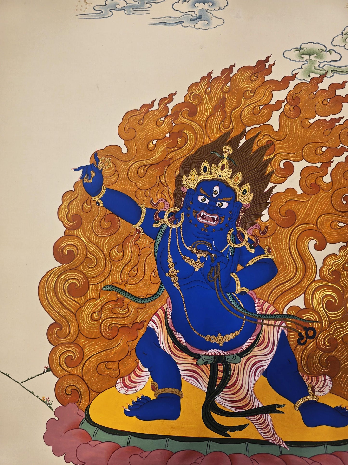 Vajrapani Dharmapala Thangka – Karma Gadri Style | Hand-Painted Tibetan Buddhist Art