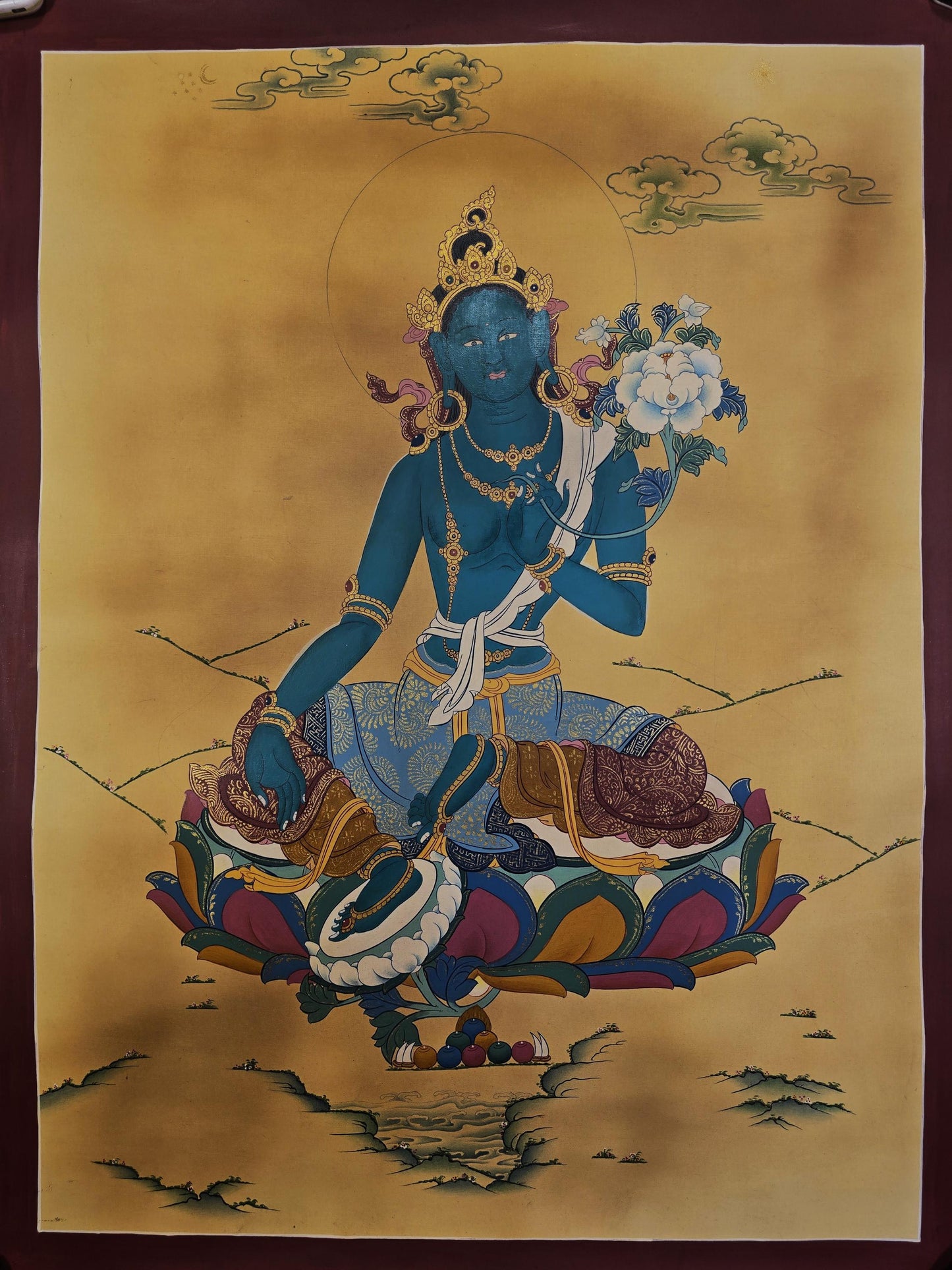 Green Tara Thangka – Karma Gadri Style | Smoky Matte Finish | Hand-Painted Himalayan Buddhist Art