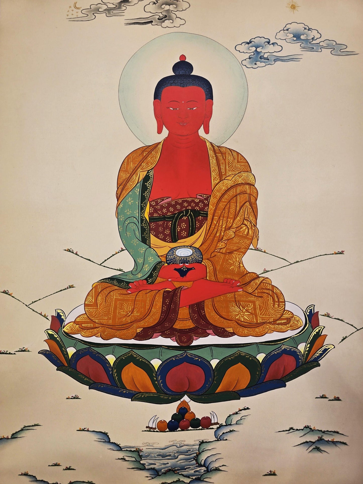 Amitabha Buddha Thangka Painting – Karma Kadri Style | Hand-Painted Tibetan Buddhist Art