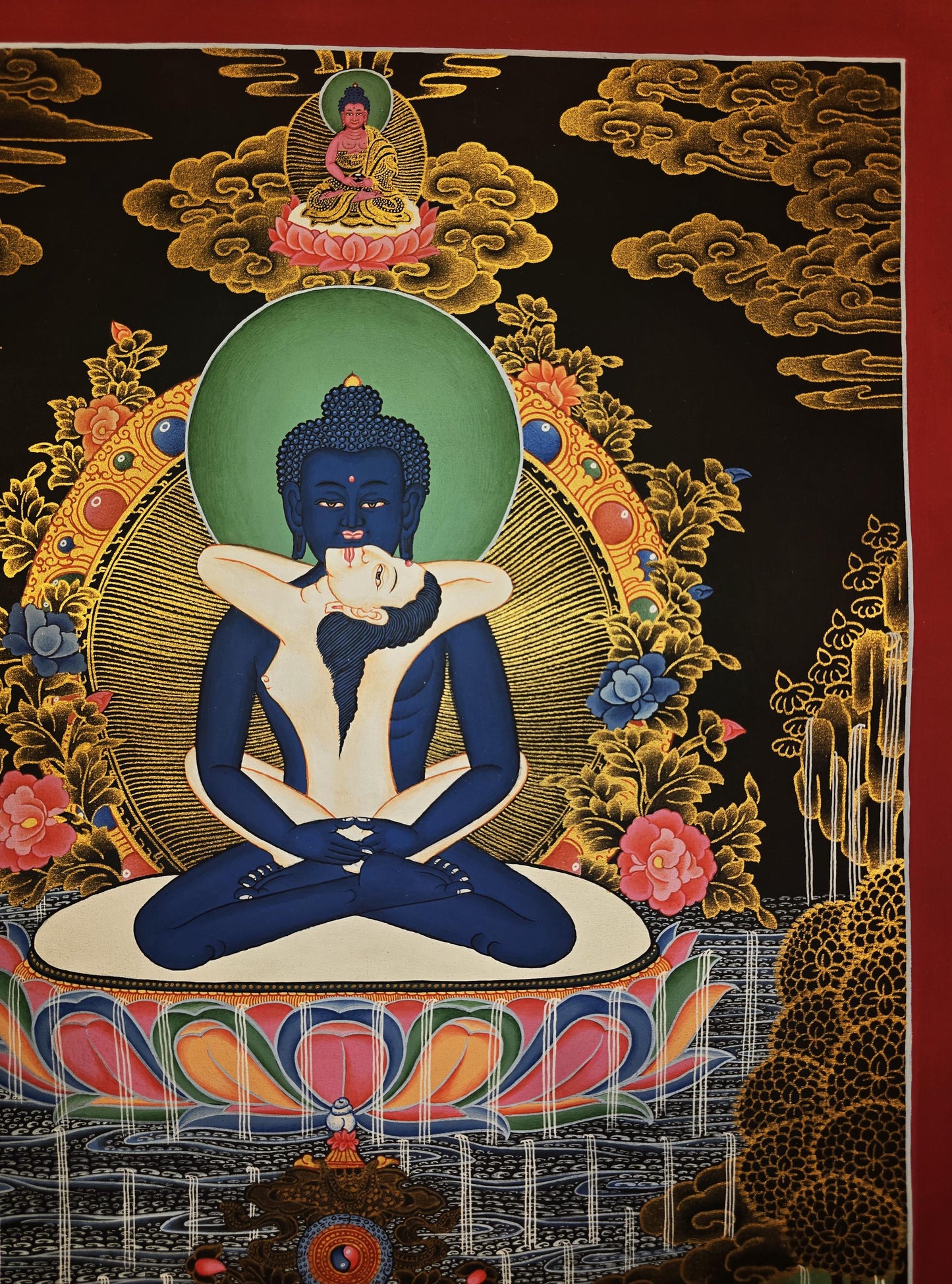 Samantabhadra Yab-Yum Thangka – 24K Gold Hand-Painted Tibetan Art | Primordial Buddha Shakti