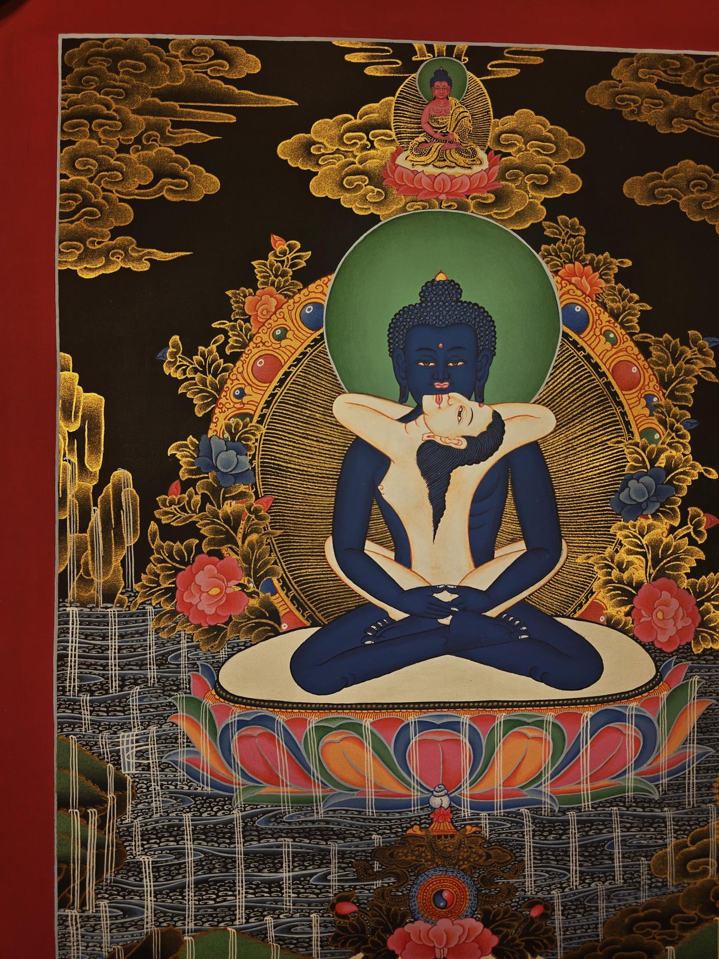 Samantabhadra Yab-Yum Thangka – 24K Gold Hand-Painted Tibetan Art | Primordial Buddha Shakti
