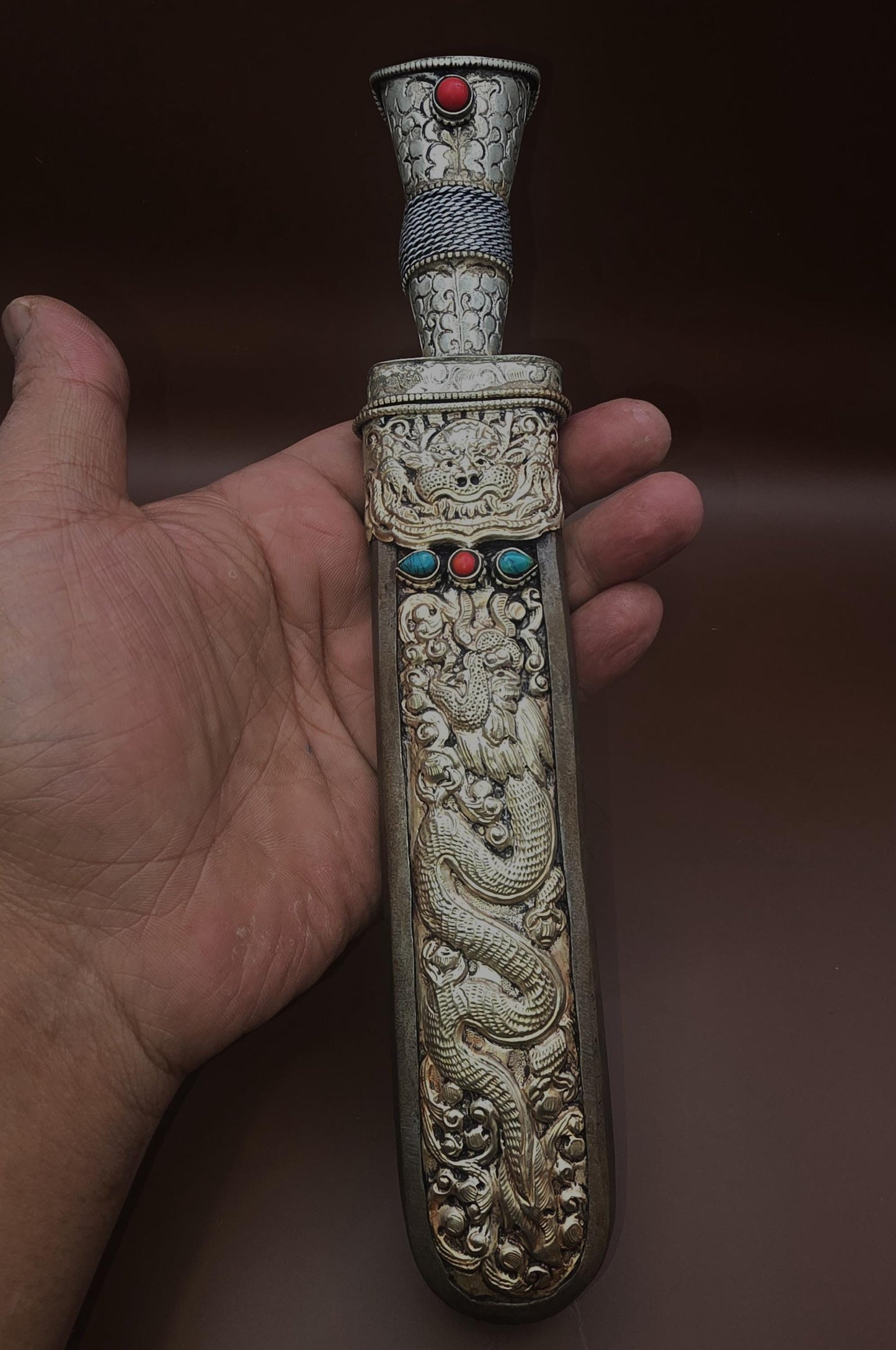 Handmade Tibetan Paper Knife – Nepal Artisan Letter Opener with White Metal Handle & Iron Blade