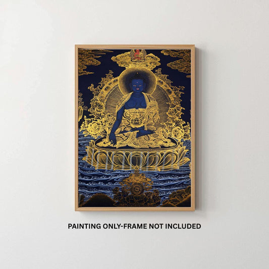 24K Gold Medicine Buddha Thangka Painting, Bhaisajyaguru Healing Art