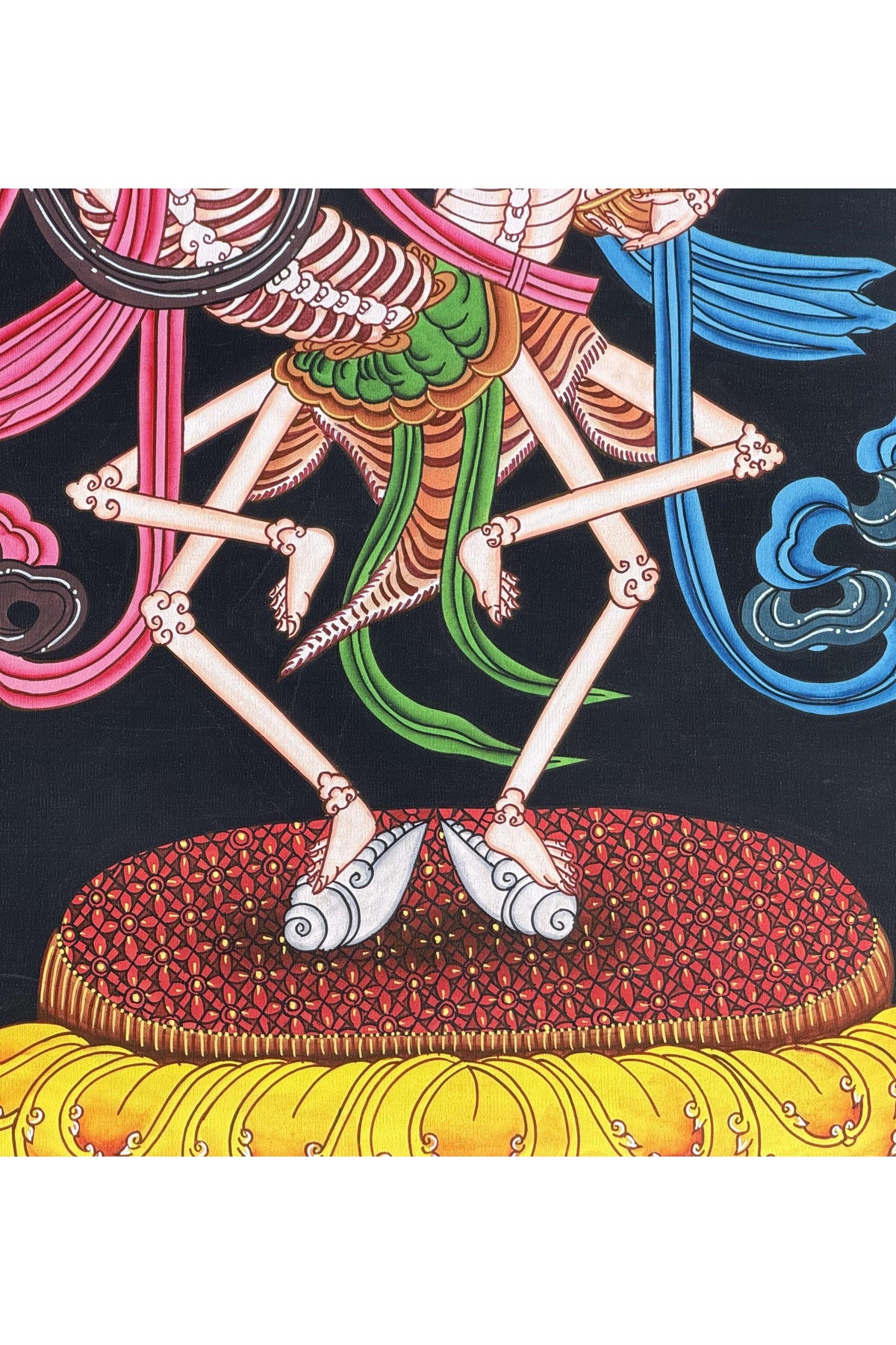 Citipati Dancing Skeletons Thangka | Hand-Painted Tibetan Buddhist Art | Silk Brocade Dharma Protector Wall Hanging