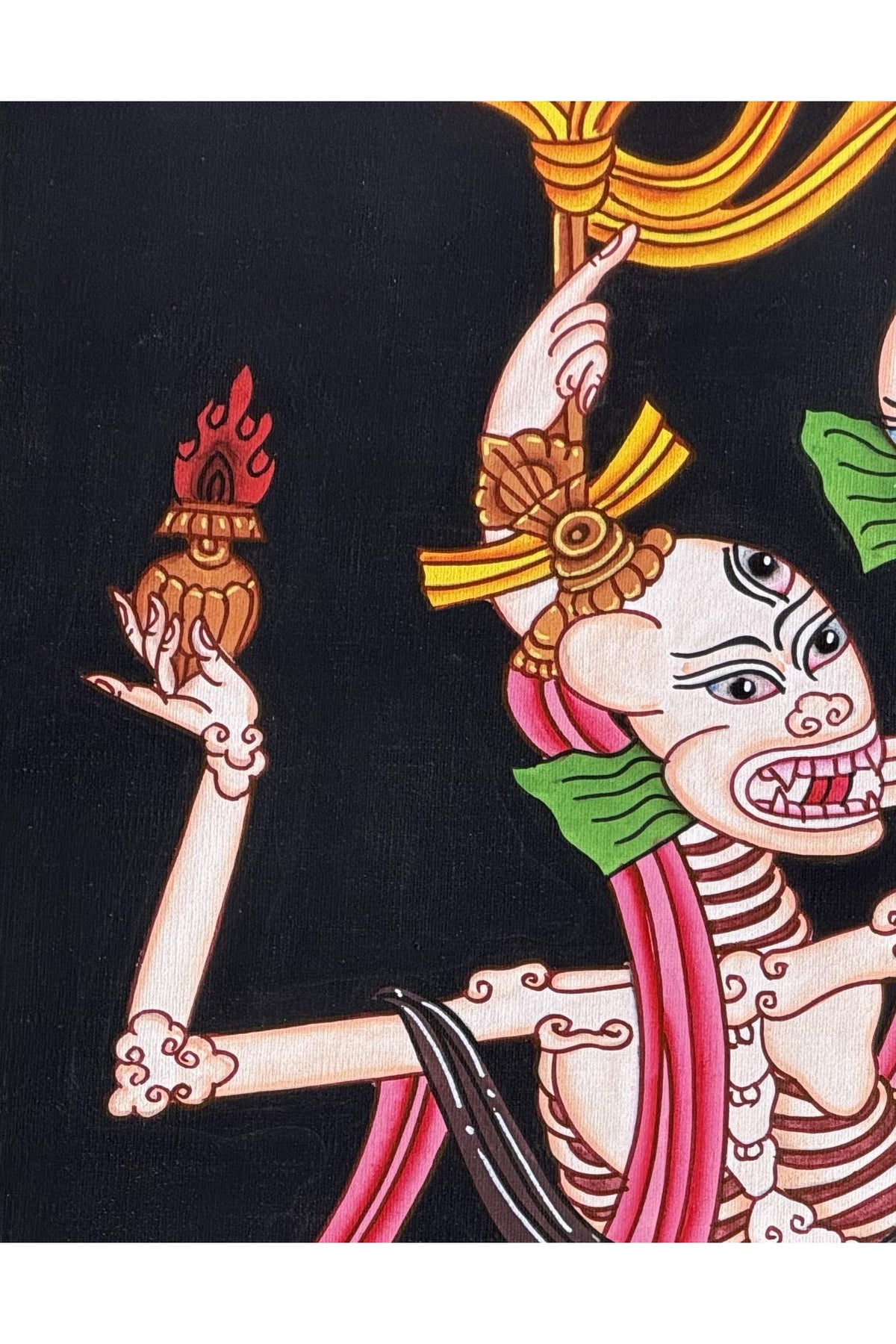 Citipati Dancing Skeletons Thangka | Hand-Painted Tibetan Buddhist Art | Silk Brocade Dharma Protector Wall Hanging