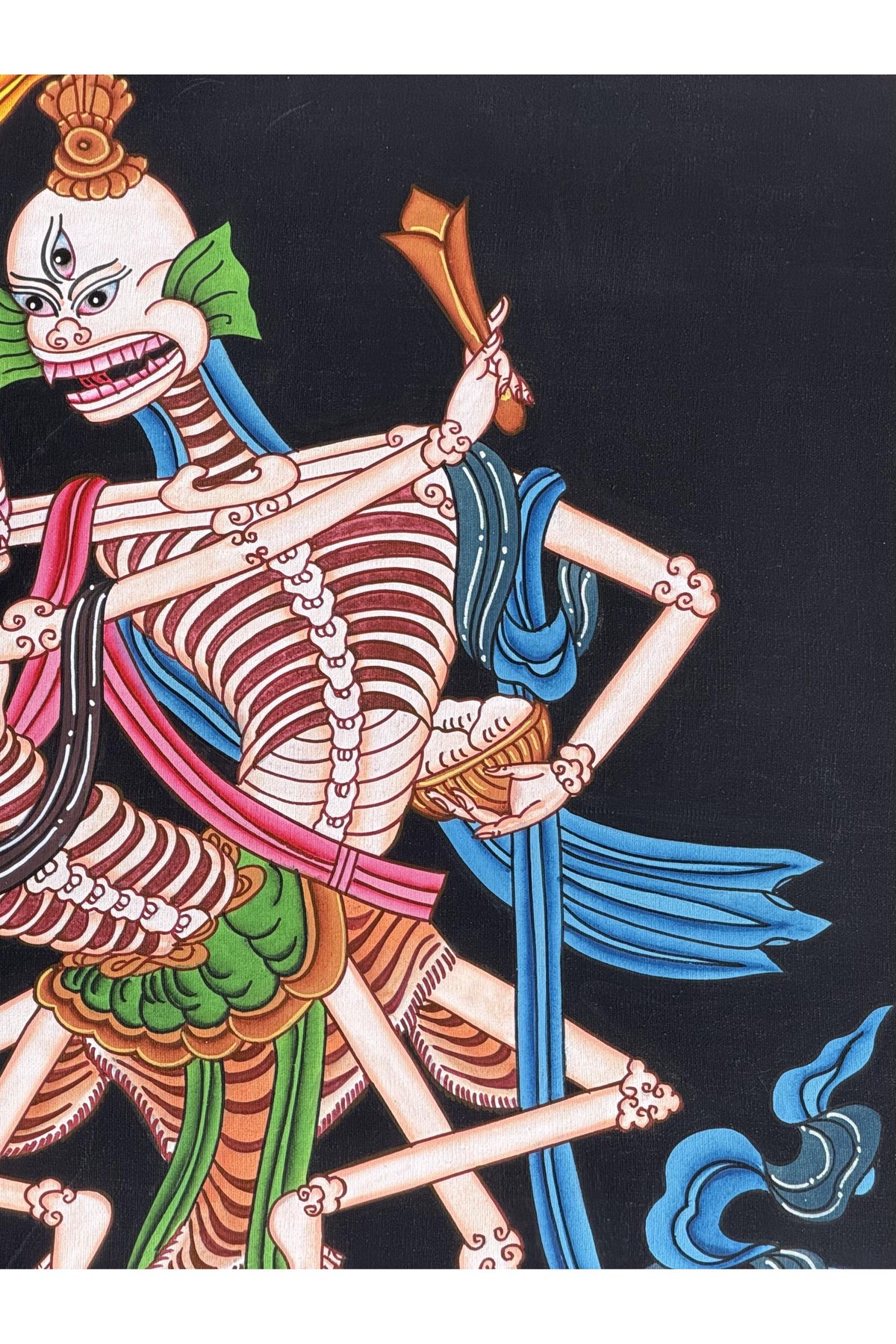 Citipati Dancing Skeletons Thangka | Hand-Painted Tibetan Buddhist Art | Silk Brocade Dharma Protector Wall Hanging