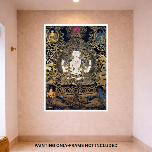 Hand-Painted Avalokiteshvara Thangka | Tibetan Buddhist Art