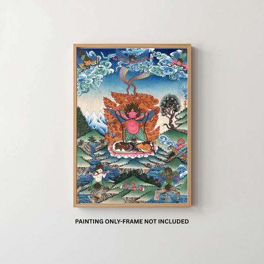 Hand-Painted Garuda Thangka Painting |  Celestial Deva Man Art | Original Hindu Wall Decor