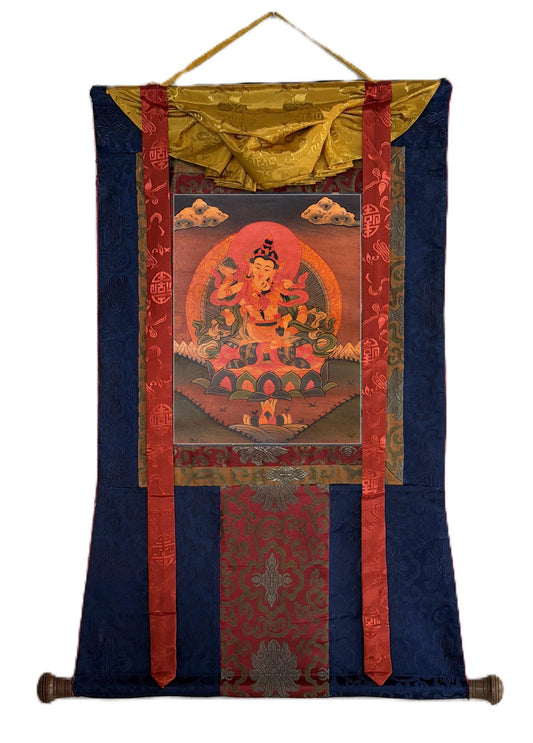 Hand-Painted Vajrasattva Shakti Thangka | Yab-Yum Tantric Tibetan Art | Buddhist Painting with Silk Brocade