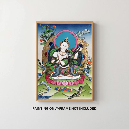 Original hand-painted masterpiece Goddess Saraswati/Sarasvati  Yangchenma Tibetan Thangka painting