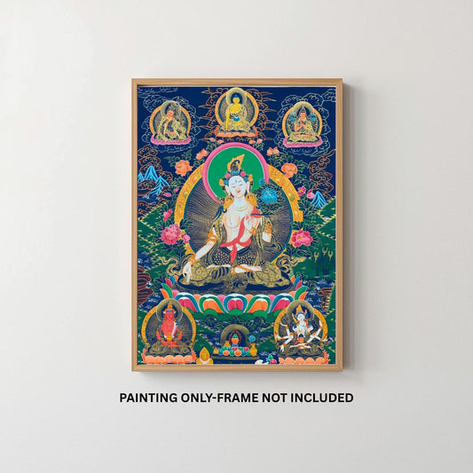 Hand-Painted White Tara Thangka  | Tibetan Healing & Longevity Art