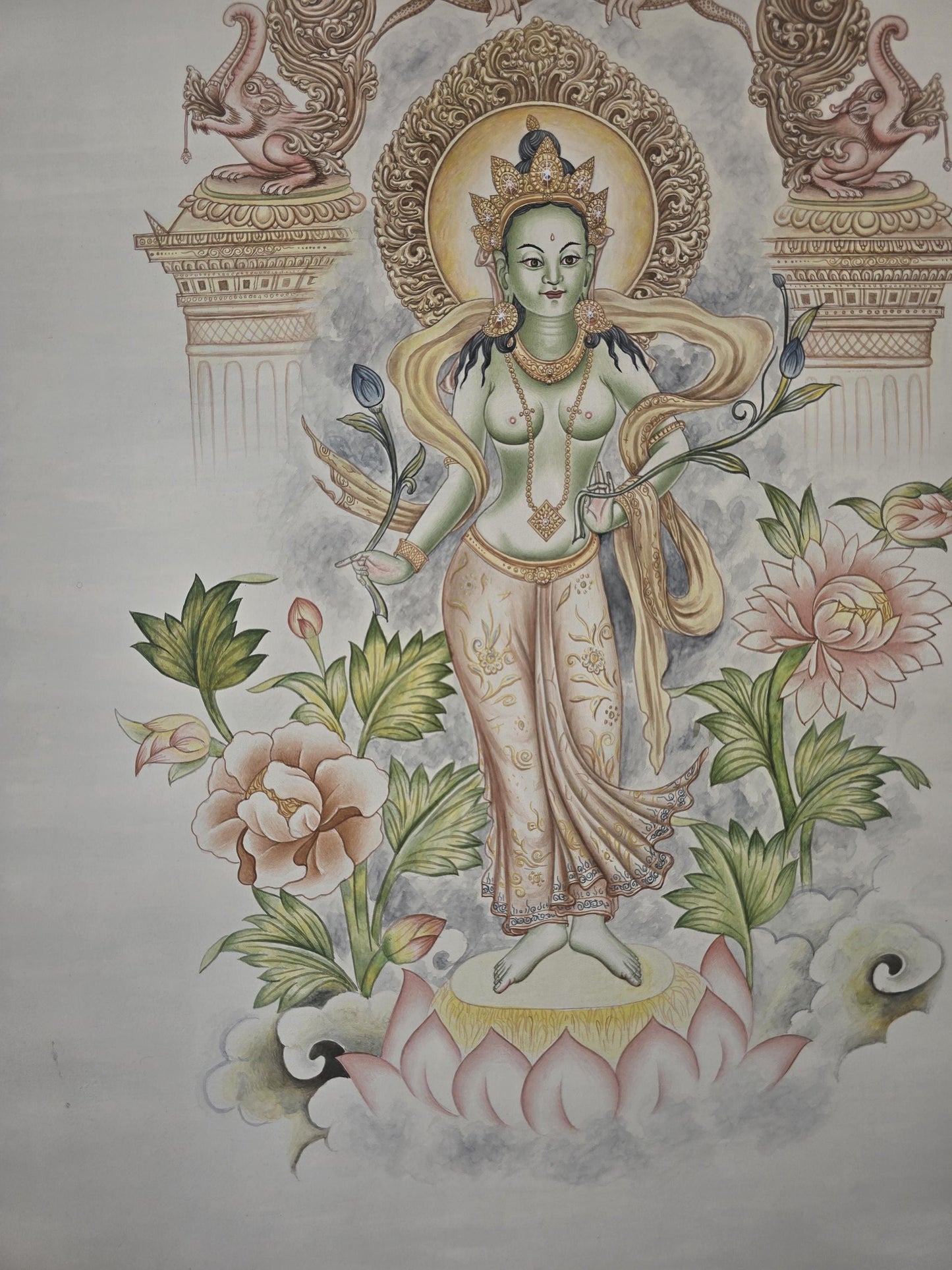 Green Tara Newari Paubha Painting | Hand Painted Nepalese Buddhist Art